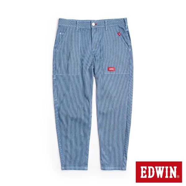 【EDWIN】男裝 JERSEYS 條紋工裝丹寧錐形迦績褲(原藍磨)