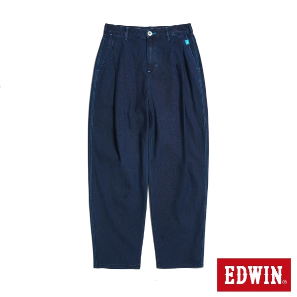 【EDWIN】男裝 JERSEYS 開袋打摺錐形迦績褲(酵洗藍)