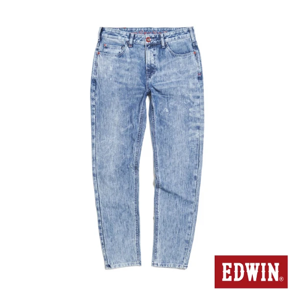 【EDWIN】男裝 JERSEYS 斜雷射字修身中腰丹寧錐形迦績褲(重漂藍)