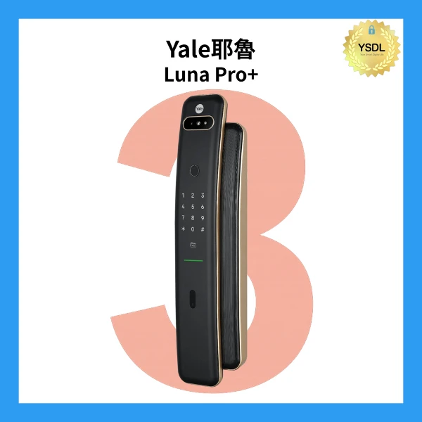 【YALE 耶魯】Luna Pro+ 六合一電子鎖 人臉辨識/指紋/卡片/密碼/機械鑰匙/藍芽 (香檳金)((附基本安裝))