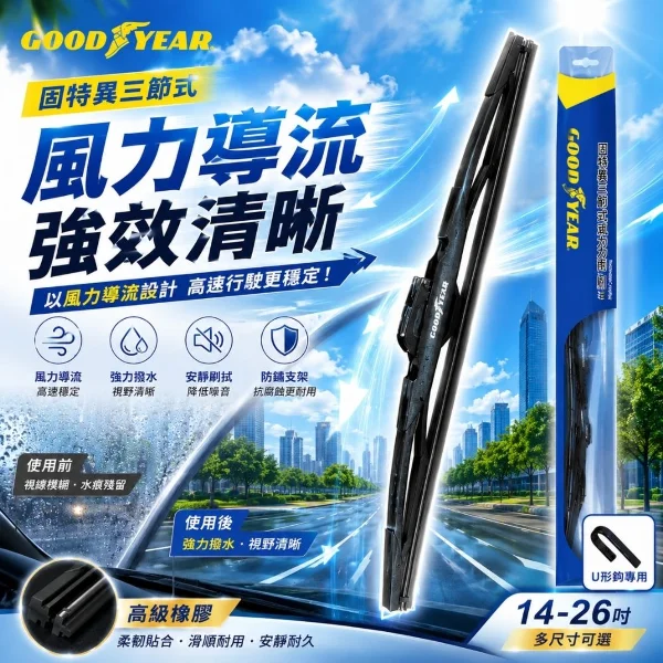 【GOODYEAR 固特異】三節式風力雨刷 一入組 14-26吋(三節式雨刷｜前擋雨刷)