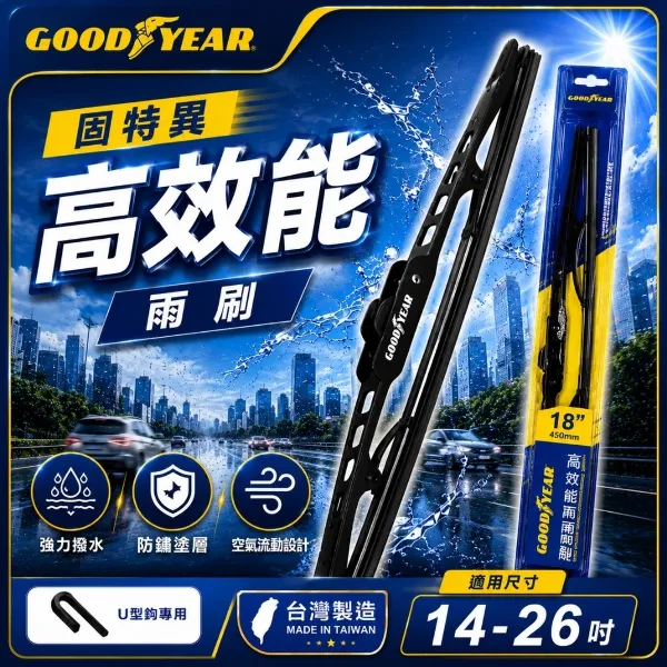 【GOODYEAR 固特異】高效能雨刷-2入組 14吋~26吋(前擋雨刷｜硬骨雨刷｜橡膠雨刷)