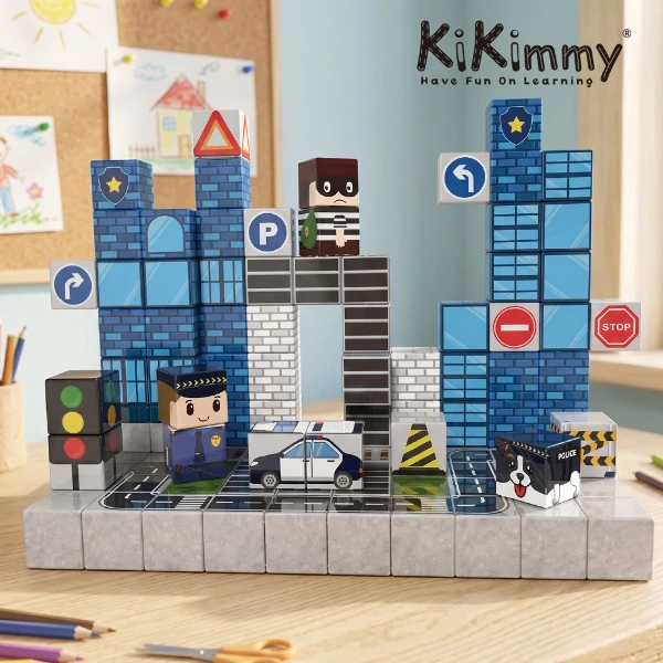 【Kikimmy】2.5cm方形磁力益智積木-城市警察系列(110件組 / H1343-A)