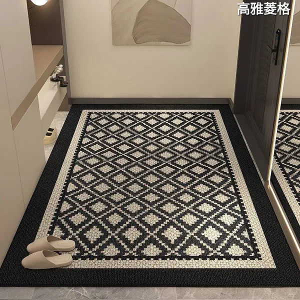 日式風可剪裁造型 絲圈刮泥玄關地墊40x60cm(高雅菱格1入)