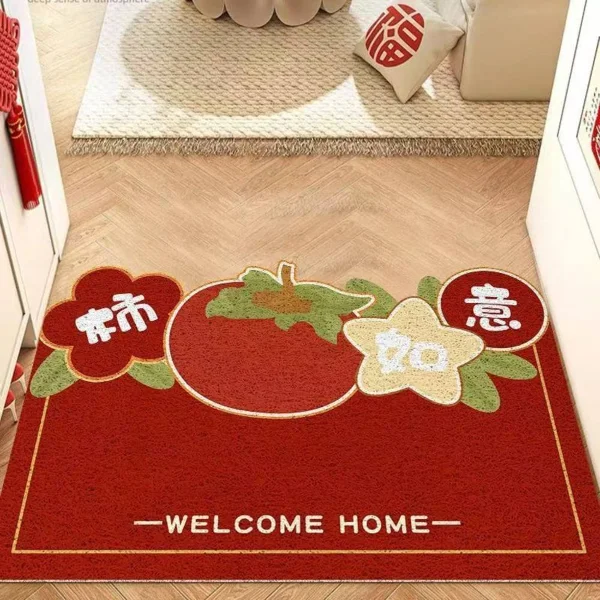 日式風可剪裁造型 絲圈刮泥玄關地墊40x60cm(柿柿如意紅色1入)