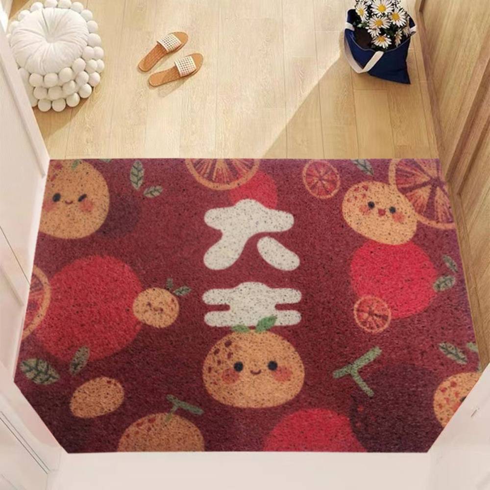 日式風可剪裁造型 絲圈刮泥玄關地墊40x60cm(大吉大利1入)