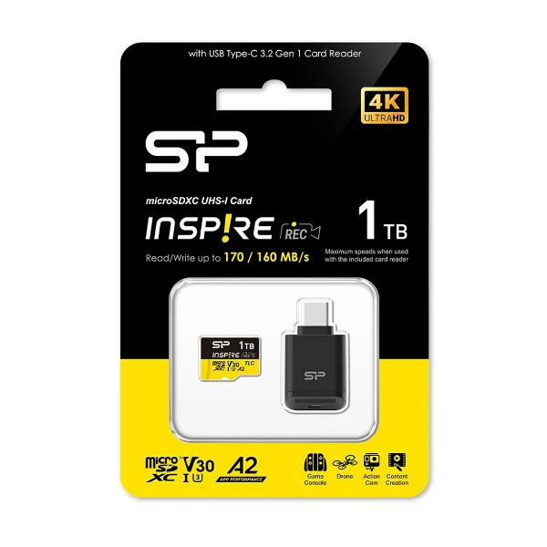 【廣穎】1TB Inspire SDXC Card TLC 空拍機、GoPro、insta專用附讀卡機(1入)