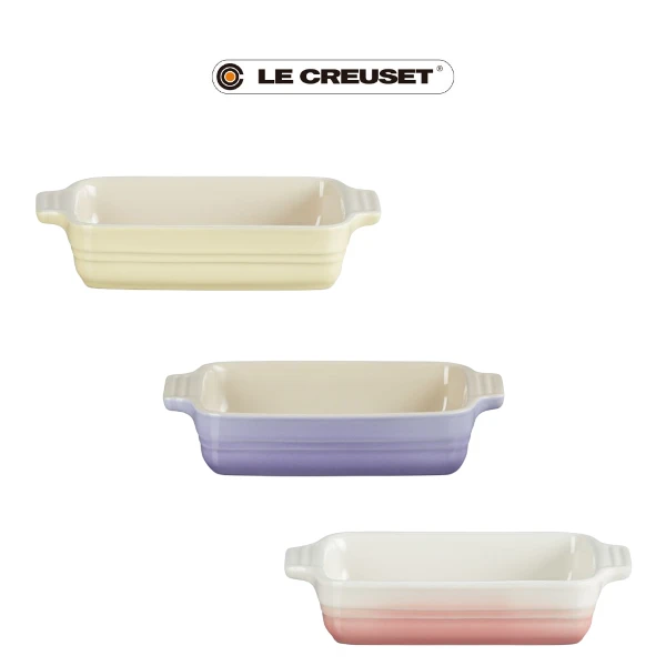 【Le Creuset】造型瓷器長方 18cm 烤盤(奶油黃/粉彩紫/粉樹莓)
