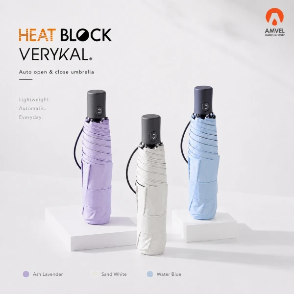 【Amvel】HEATBLOCK VERYKAL ｜極輕全遮光自動摺疊傘(水藍色/沙白色/薰衣紫)
