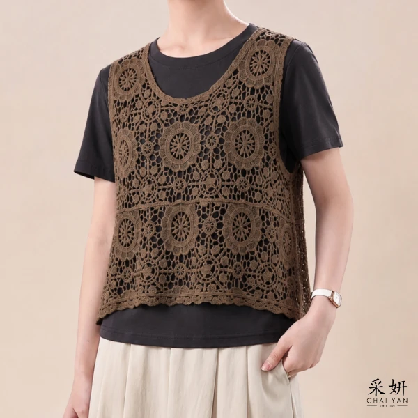 【Chai Yan 采妍】二件式 文青可愛背心套裝(春夏新款 65-78公斤可穿)
