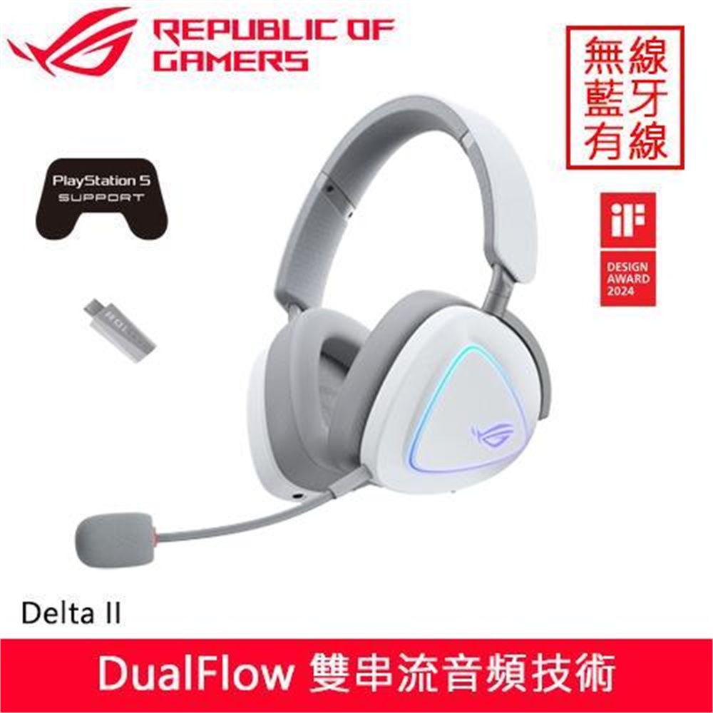 【ASUS 華碩】ASUS 華碩 ROG Delta II 無線電競耳機麥克風 白(ASUS 華碩 ROG Delta II 無線電競耳機麥克風 白)