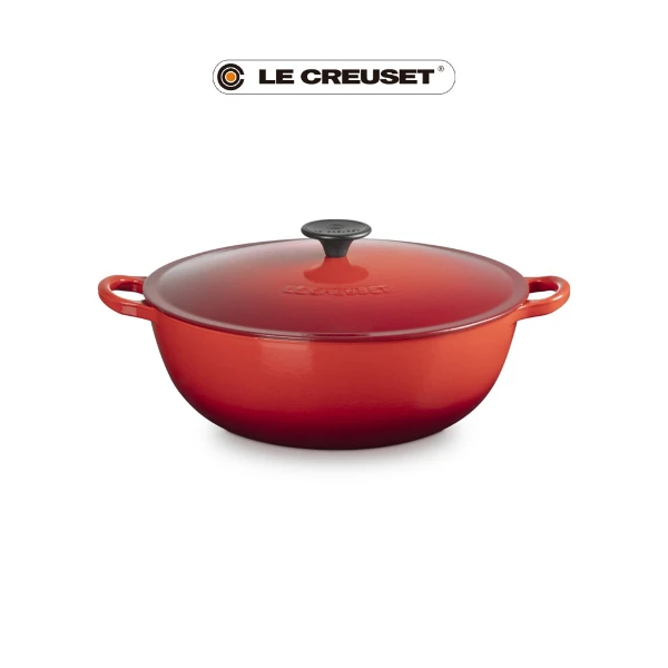 【Le Creuset】琺瑯鑄鐵媽咪鐵鍋 28cm(櫻桃紅)