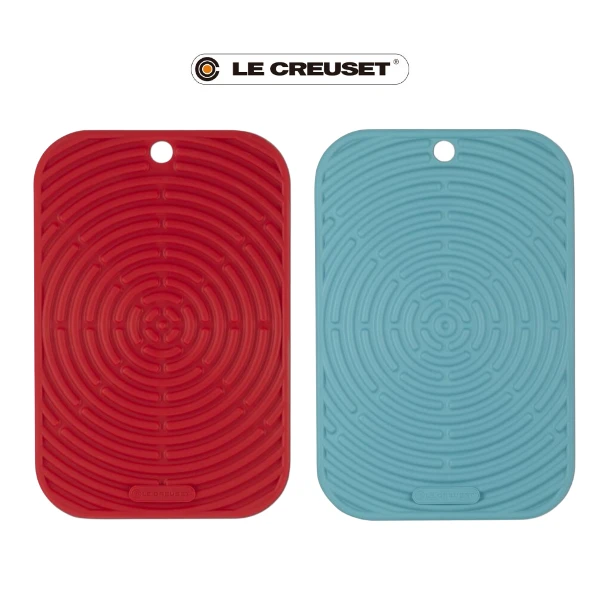 【Le Creuset】耐熱矽膠長方型隔熱墊(無盒)(櫻桃紅/加勒比海藍)