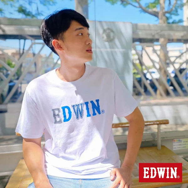 【EDWIN】男裝 再生系列 CORE回收布LOGO短袖T恤(白色)
