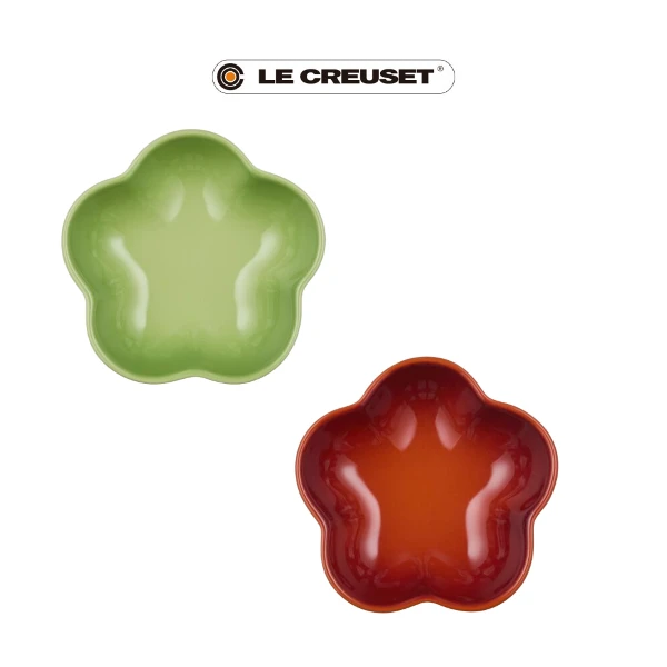 【Le Creuset】造型瓷器花型盤 (小)(棕櫚綠/火紅辣椒)