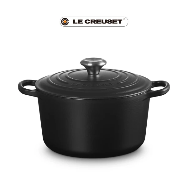 【Le Creuset】典藏深圓鐵鍋 24cm (鋼頭-內鍋白)(沉靜黑)