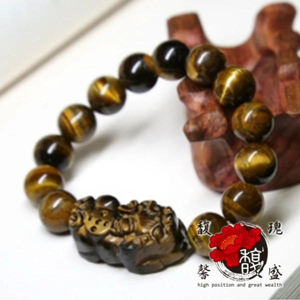 【馥瑰馨盛】虎虎咬財精雕虎眼石神獸轉運手鍊(含開光加持)
