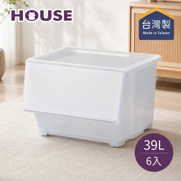 【HOUSE 好室喵】極星透明-磁鐵下掀式整理箱-39L(附橫桿/6入)