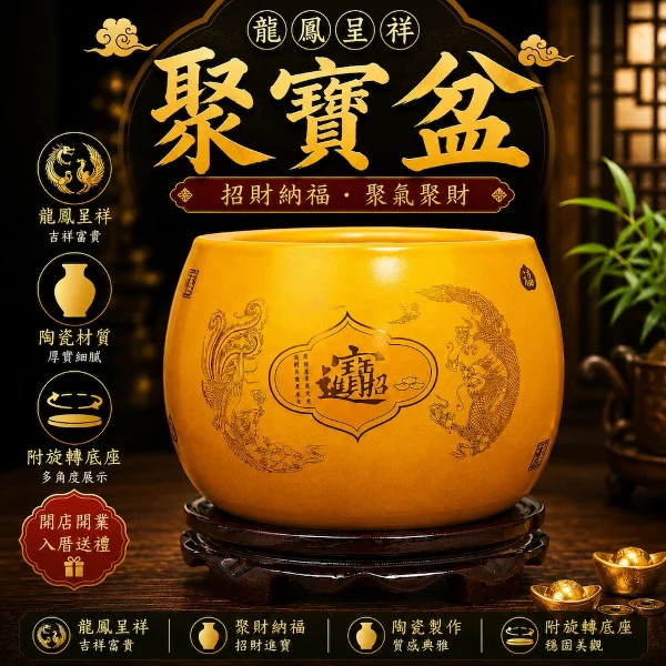 A&R】招財開運陶瓷聚寶元寶盆附金元寶兩色任選(招財進寶開店送禮入厝