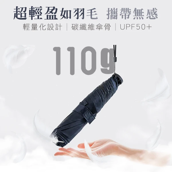 【CS22】超輕量羽毛三折傘小巧黑膠防曬晴雨兩用傘3色(黑色/卡其/藏青)(1入)