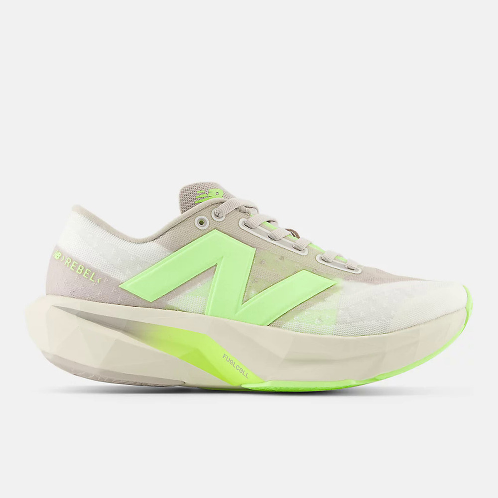 【NEW BALANCE】Fuelcell Rebel V4 女 競速跑鞋 寬楦 厚底 灰 螢光綠(WFCXLUM)