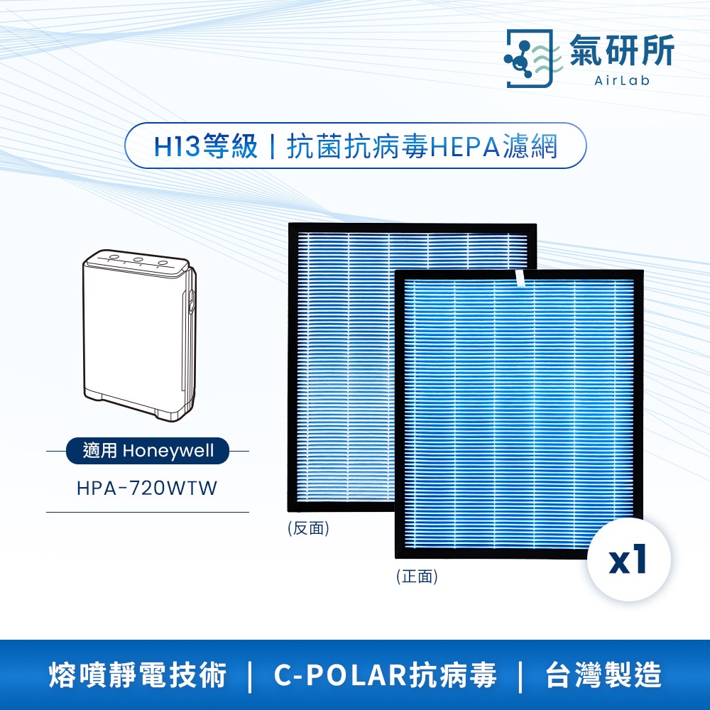 【AirLab 氣研所】 H13 HEPA抗菌抗病毒濾網 1片裝(適用Honeywell HPA-720WTW)