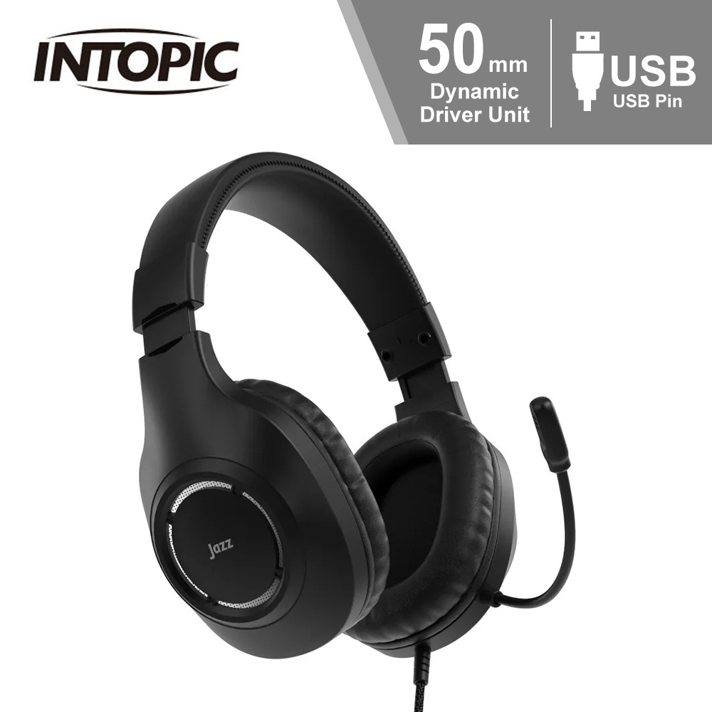 【INTOPIC 廣鼎】JAZZ-UB730 暗弦USB頭戴式耳麥(輕量化人體工學結構)