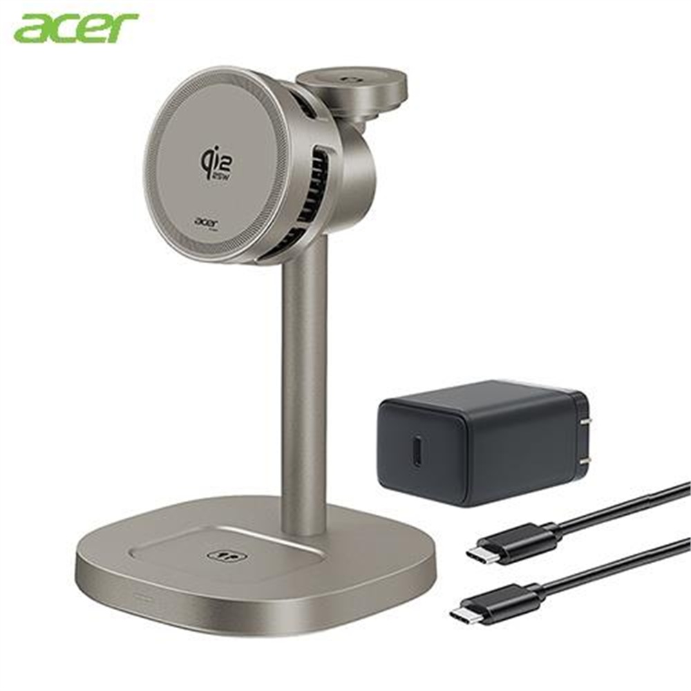 【ACE】Acer Qi2.2 25W 三合一製冷風扇無線充電座套組-鈦色(Acer Qi2.2 25W 三合一製冷風扇無線充電座套組-鈦色)