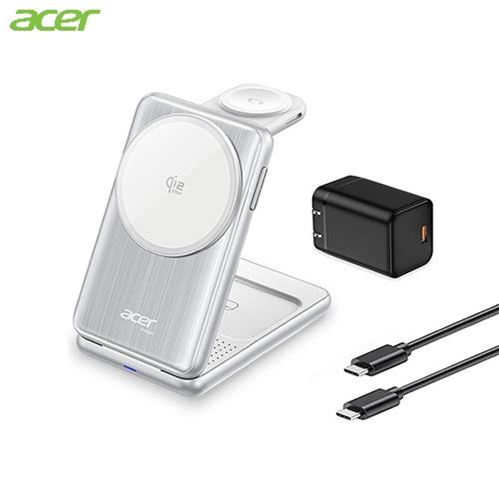 【ACE】Acer Qi2.2 25W 三合一折疊無線充電座套組-白色(Acer Qi2.2 25W 三合一折疊無線充電座套組-白色)