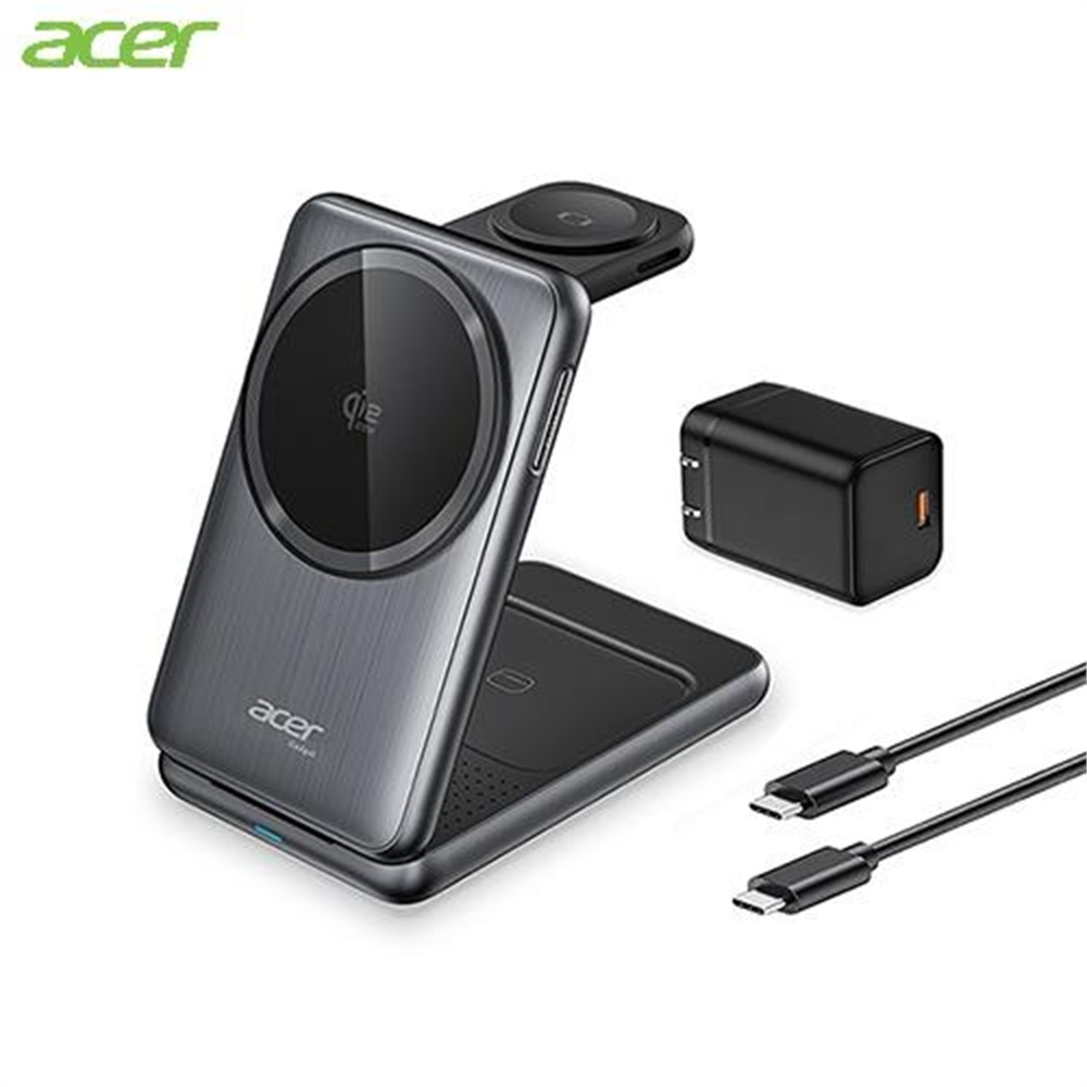 【ACE】Acer Qi2.2 25W 三合一折疊無線充電座套組-黑色(Acer Qi2.2 25W 三合一折疊無線充電座套組-黑色)
