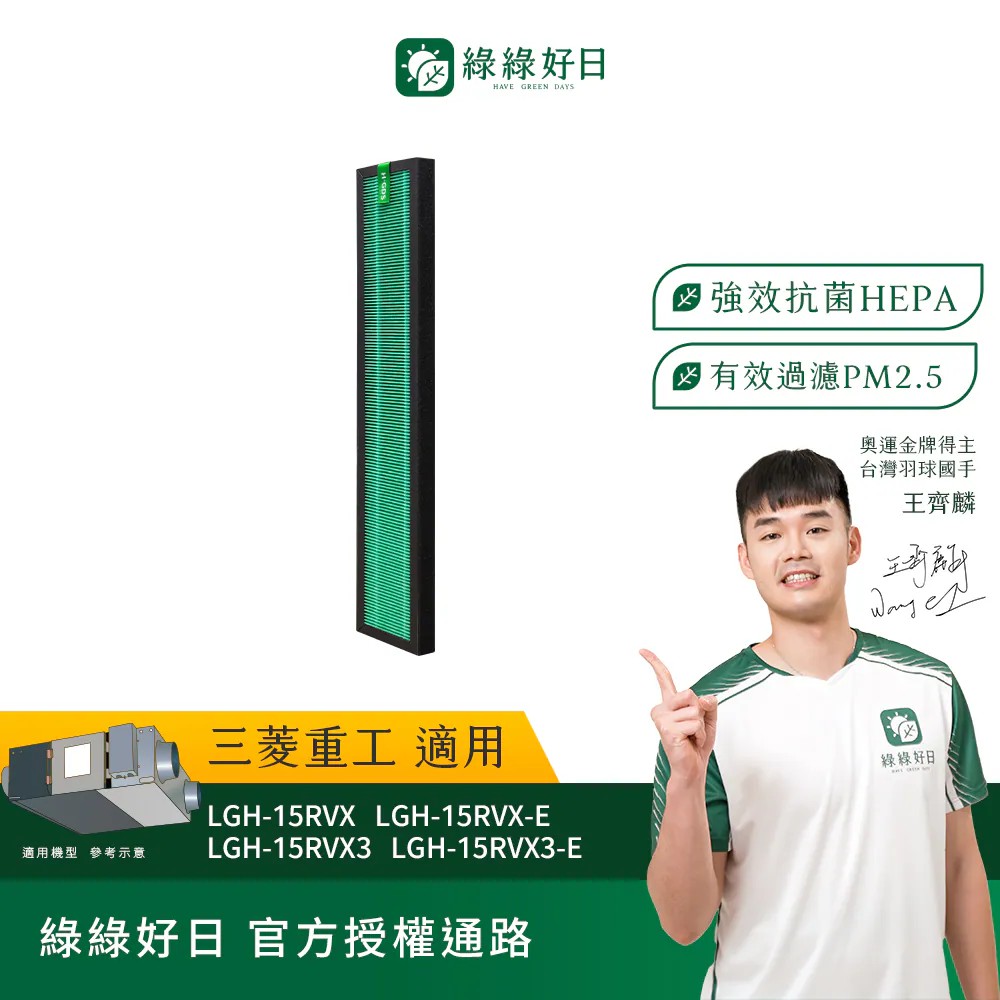 【綠綠好日】適用 MITSUBISHI三菱 LGH-15RVX LGH-15RVX3 (抗菌HEPA濾芯一片)