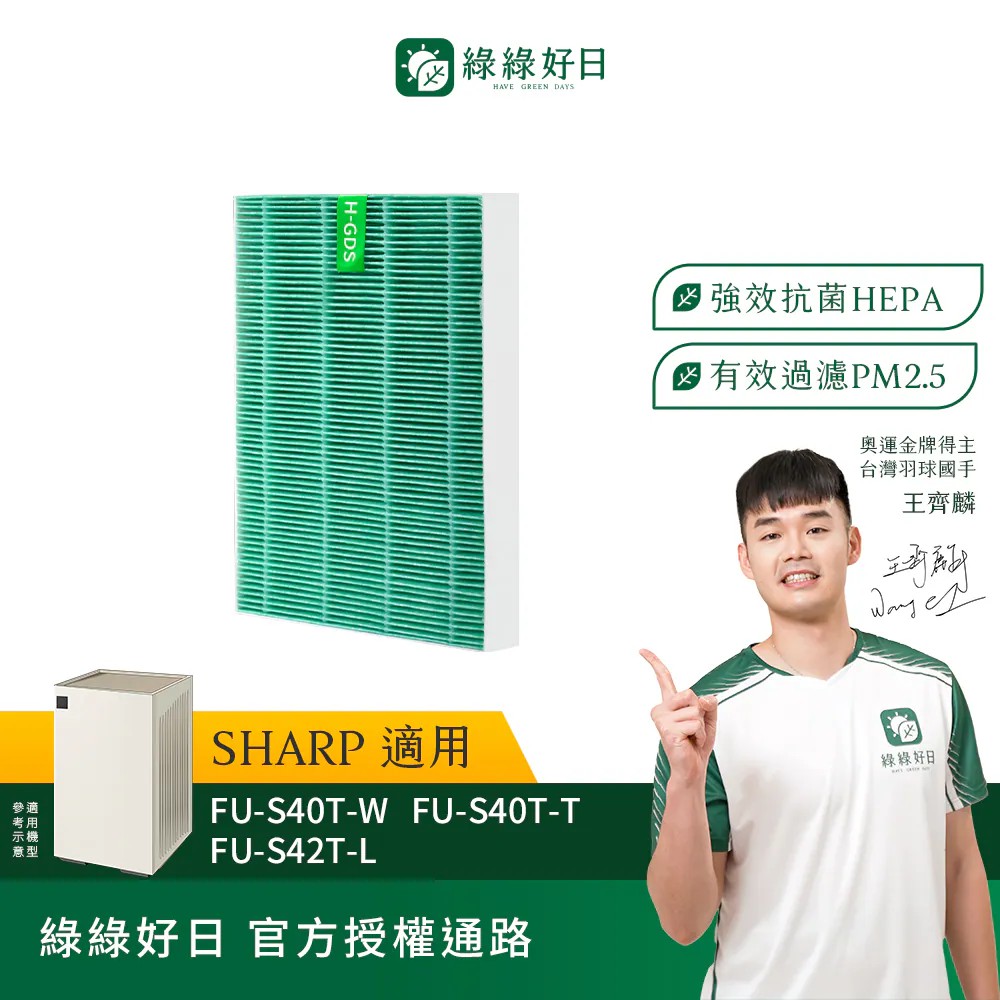 【綠綠好日】適用 SHARP夏普 FU-S40T-W FU-S40T-T FU-S42T-L(抗菌HEPA濾芯*2)