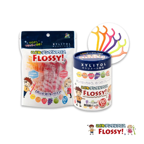 【UFC】Flossy兒童牙線棒-水果風味(60入/袋裝+桶裝各1)