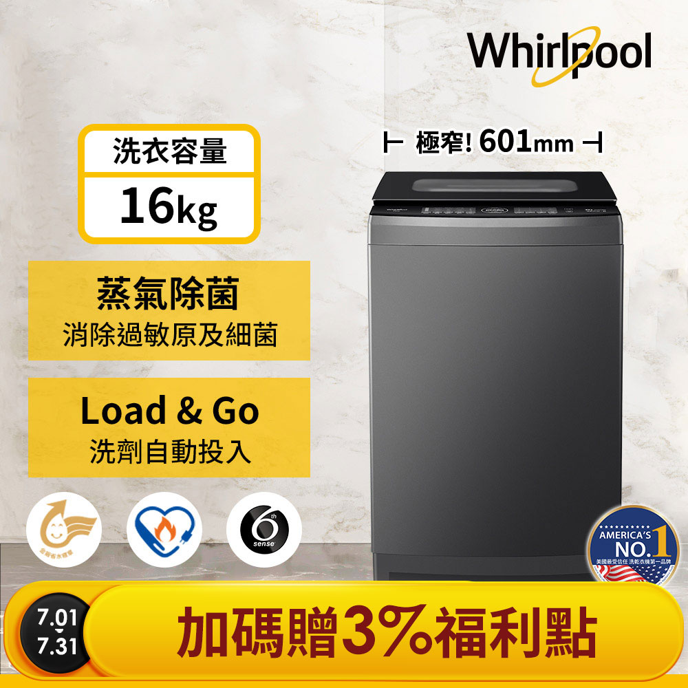 【Whirlpool 惠而浦】16公斤直驅變頻直立洗衣機-鈦空灰 (VWHD1611BG)