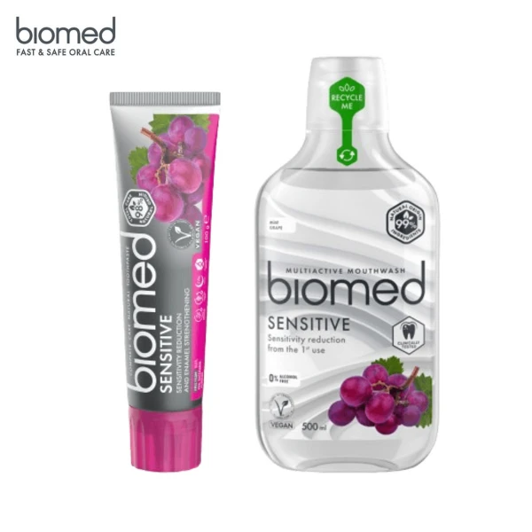 【BIOMED 蓓齒美】葡萄籽舒復牙膏+漱口水組(500mlx1+100g x1)