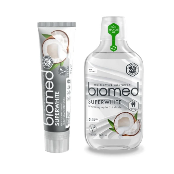 【BIOMED 蓓齒美】椰油果酵亮白牙膏+漱口水組(500mlx1+100g x1)