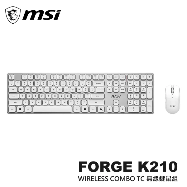 【MSI 微星】FORGE K210 W COMBO WHITE TC 無線鍵鼠組 白色(可持續長效供電)