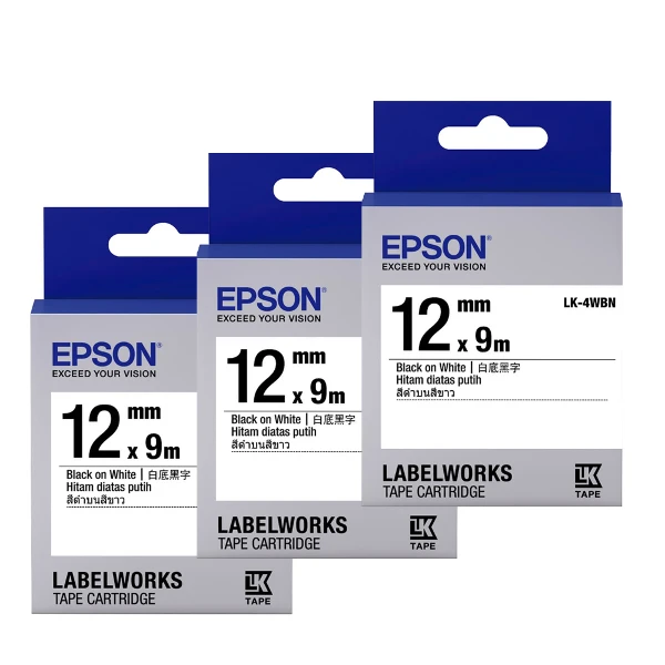 【EPSON 愛普生】標籤帶 LK-4WBN 白底黑字 三入組(收納職人必備組)