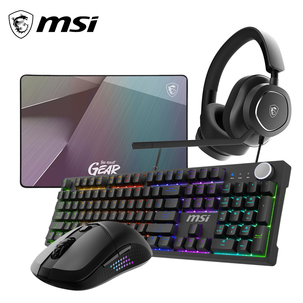 【MSI 微星】GK320+VERSA 300 ELITE+GD22+MAESTRO 300 組合包(無線鍵鼠鼠墊耳機組合包)