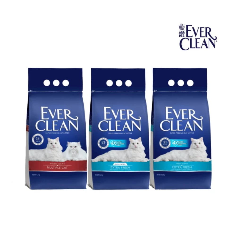 【EVER CLEAN 藍鑽】【2入組】4.2kg/袋 4倍淨味/多貓抑菌貓砂 (購買二件贈送泰國寵物喝水神仙磚)