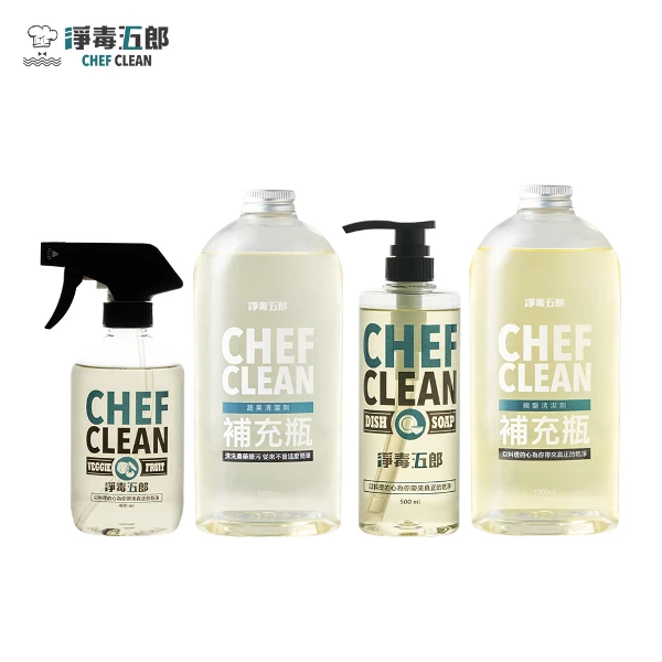 【淨毒五郎】自煮開伙1+1組(蔬果清潔劑400mL+補充瓶1000mL/碗盤清潔劑500mL+補充瓶1000mL)