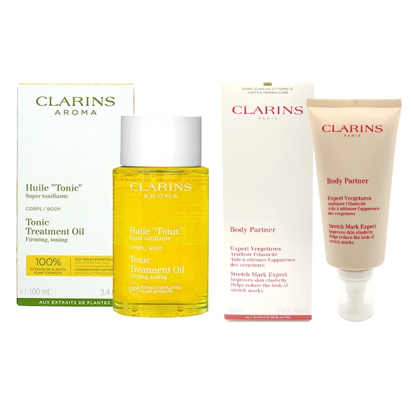【CLARINS 克蘭詩】身體調和護理油100ml+宛若新生撫紋霜175ml 撫紋組(航空版)
