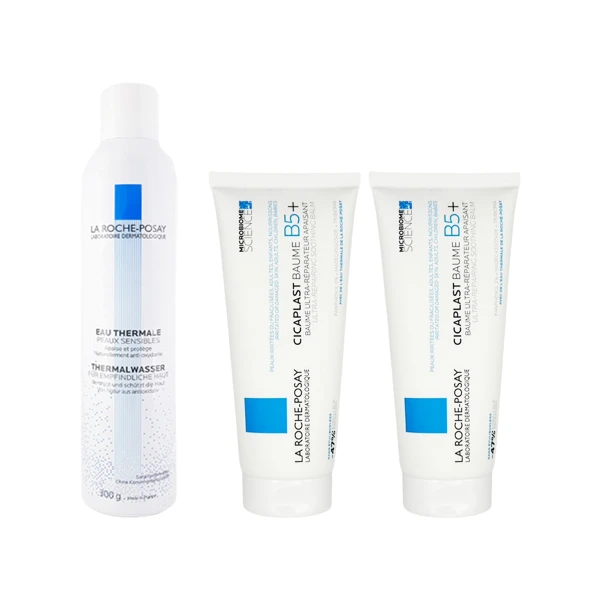 【LA ROCHE-POSAY 理膚寶水】溫泉舒緩噴液 300ml+B5+全面修復霜100ml *2入(航空版)