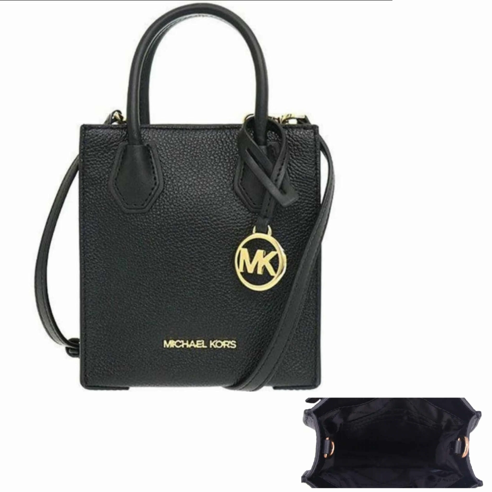 【Michael Kors】MERCER 迷你金標LOGO荔枝皮琴譜包斜揹包 黑色(mk 黑色 斜揹包 女包 女包包)
