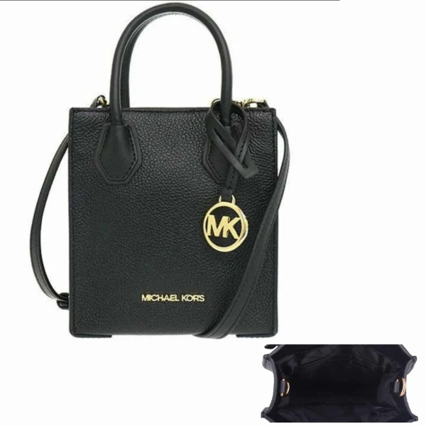 【Michael Kors】MERCER 迷你金標LOGO荔枝皮琴譜包斜背包 黑色(mk 黑色 斜背包 女包 女包包)