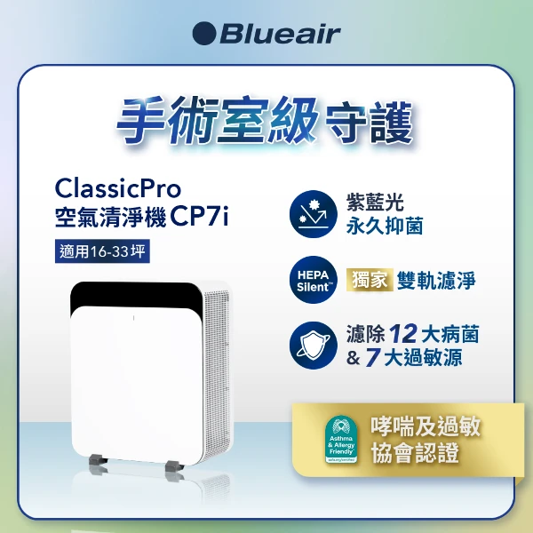 【瑞典 Blueair】Blueair ClassicPro空氣清淨機CP7i ★舊換新登錄回饋即享券$2,000(16-33坪 高效抑菌)
