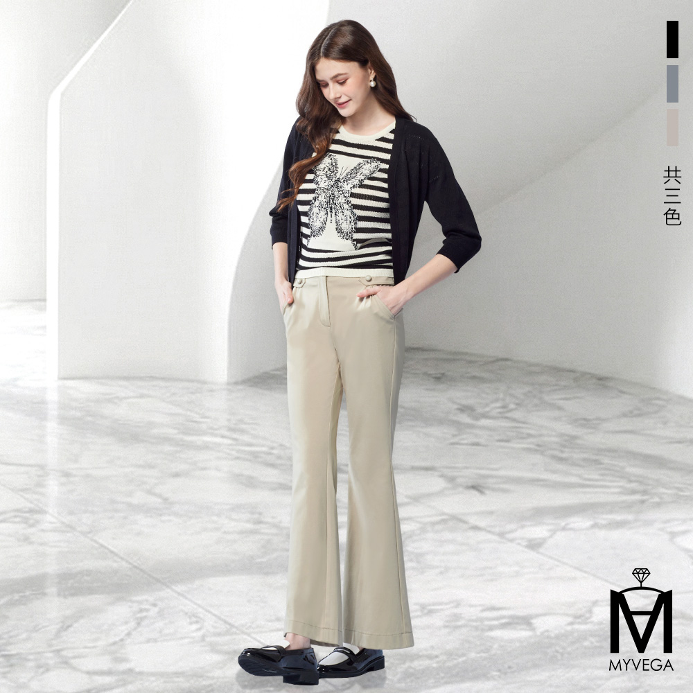 【麥雪爾】MA彈力後鬆緊腰微喇叭九分褲-共三色(M~XXL)