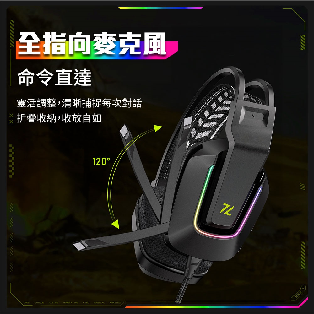 【AZOMA】Zenith1 RGB電競耳機麥克風(幻綠白)(50mm超大驅動單體 全指向麥克風 手機 平板 電腦 遊戲機) - 全聯全電商