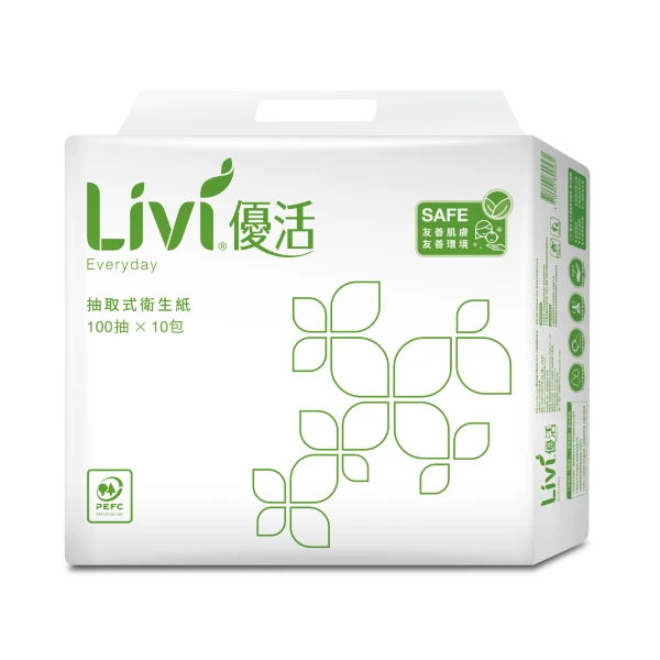 【Livi 優活】抽取式衛生紙 PEFC(100抽X10包X6袋)