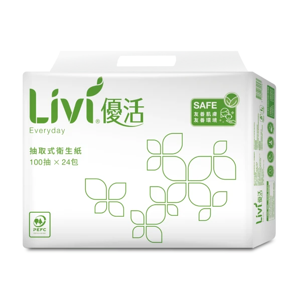 <618必搶>【Livi 優活】抽取式衛生紙 PEFC(100抽X24包X4袋)